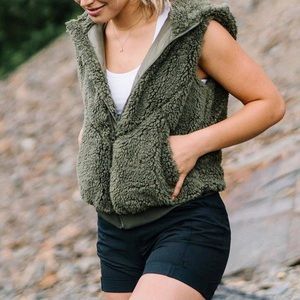 ZYIA Sherpa Hooded Vest - Olive Green